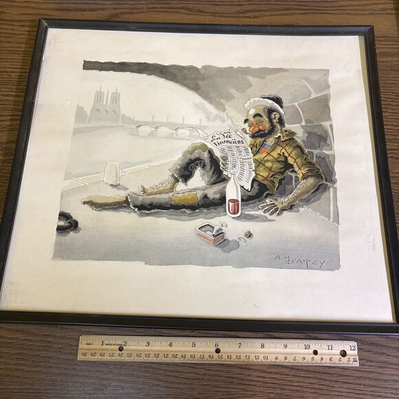 Andre Marie D'Arcy Vintage Tramps of Paris Print Noted Dame Bums Clowns France - Picture 1 of 8